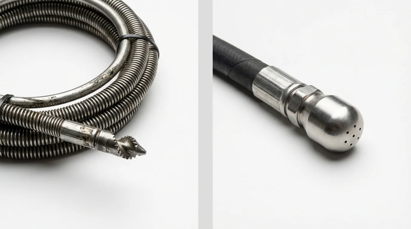 Drain snake cable and hydro jetting nozzle used for drain cleaning in Charleston, WV
