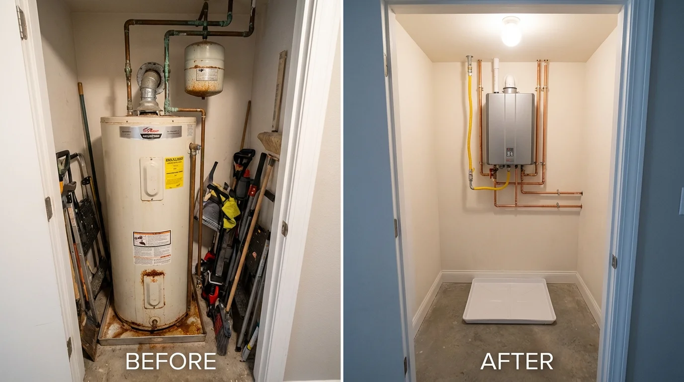 Tank water heater versus wall-mounted tankless unit comparison for Charleston, WV homeowners