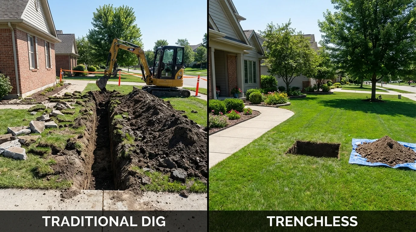 Trenchless sewer repair with minimal yard damage versus traditional excavation in Charleston, WV